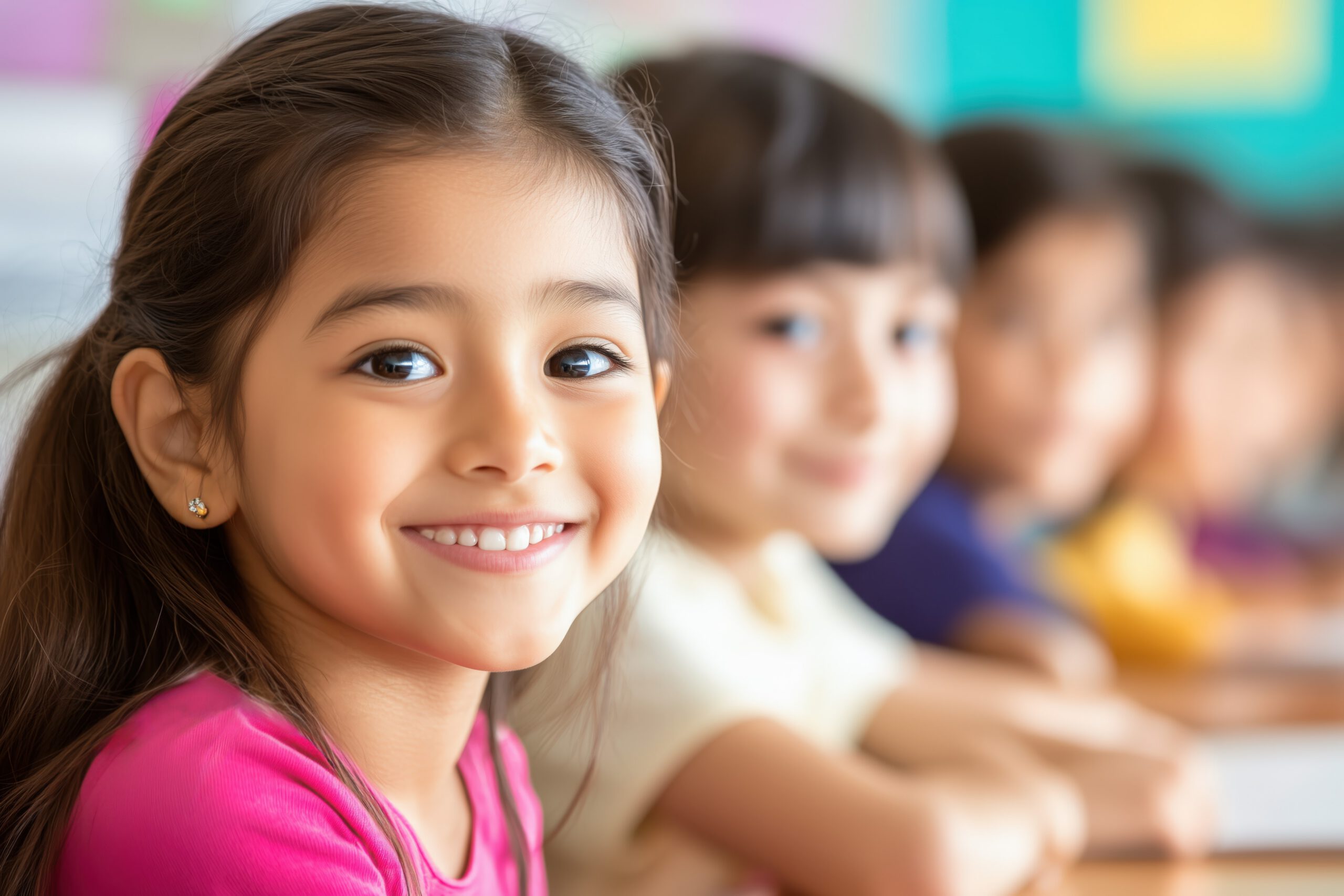 可愛い笑顔の女の子がこっちを向いている。